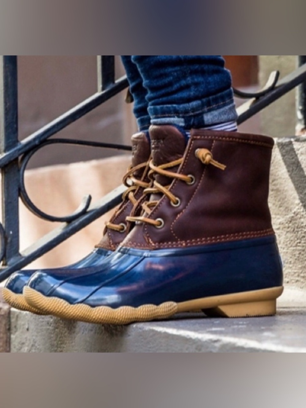 Sperry Saltwater 4-eye Duck Boots •waterproof •navy and brown •size 8 - Picture 16 of 16